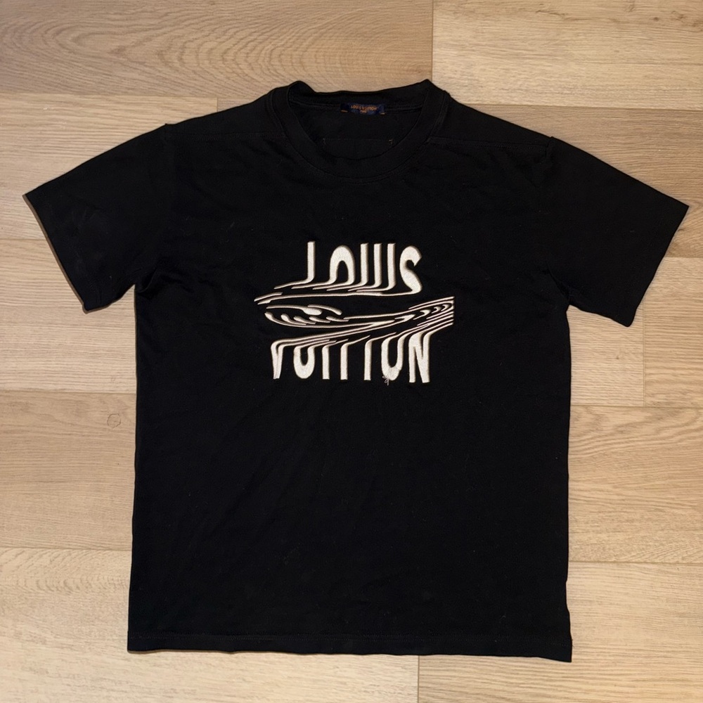 Louis Vuitton Black Tee with White Logo